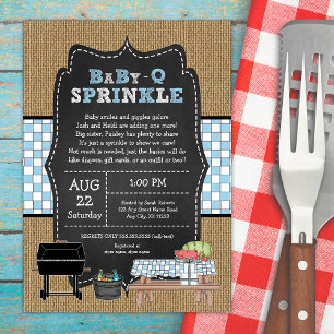 Convites Boy Baby Q Sprinkle, chá de fraldas de CHURRASCO