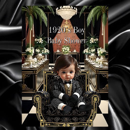 Convites Boy Baby Shower 1920s Art deco Room black gold