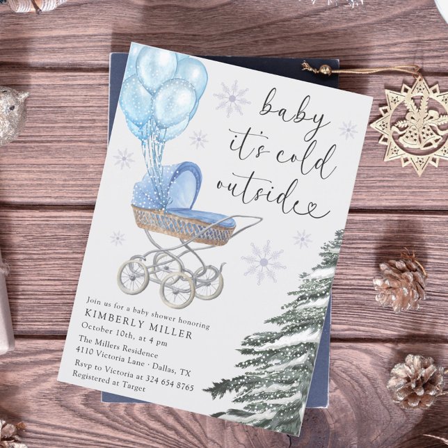 Convites Boy Baby Shower Its Cold Outside Blue (Criador carregado)
