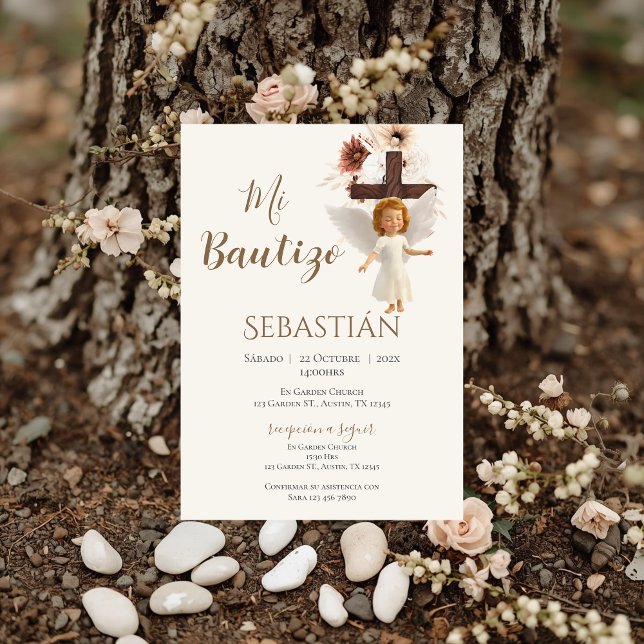 Convites Boy Baptism Invitation in Spanish Boho (Criador carregado)
