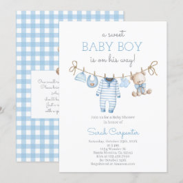 Convites Boy Bear Clothesline Baby Shower invitation