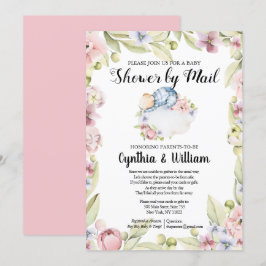 Convites Boy Bear Elegant Floral Greeneration Chá por Mail