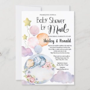 Convites Boy Bear Pink Floral Balões Chá de fraldas por Cor