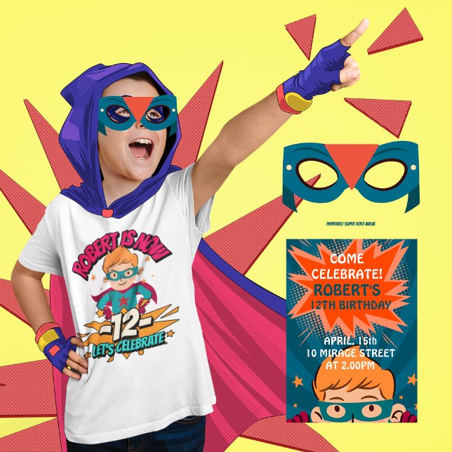 Convites Boy Birthday Bash - Super Hero Azul e Laranja (Criador carregado)