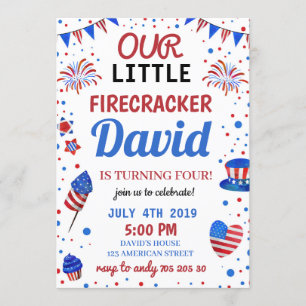 Convites Boy Birthday USA American Firecracker 4 de julho