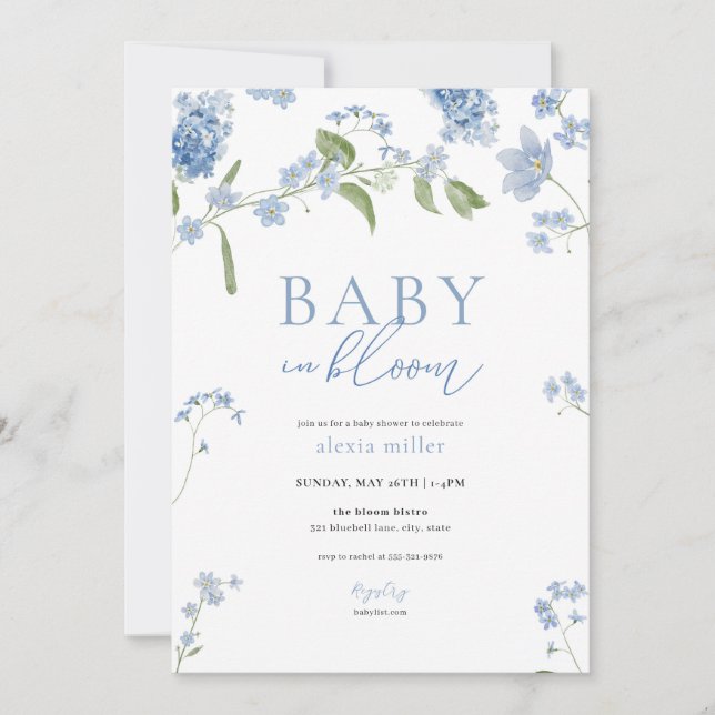 Convites Boy Blue Baby in Bloom Chá de fraldas Invitation (Frente)