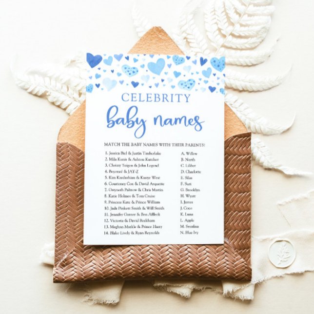 Convites Boy Blue Hearts Celebrity Namorados Celebrity (Watercolor Cute Blue Hearts Valentine Sweetheart February Boy Celebrity Baby Name Baby Shower Game)