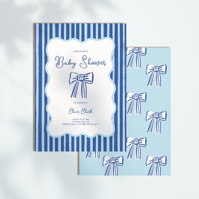 Convites Boy Bow Invitation, Blue Hand Drawn Baby Shower (Criador carregado)