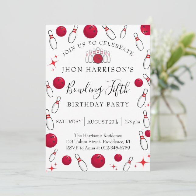 Convites Boy Bowling Party 5th Birthday  (Em pé/Frente)