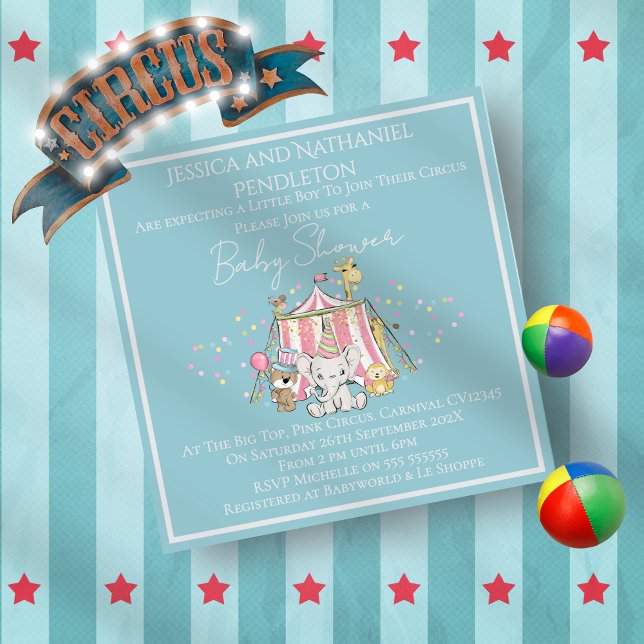 Convites Boy Circus Baby Shower Invitation (Criador carregado)