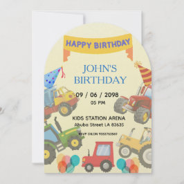 Convites Boy Colorful Cartoon Tractor theme invitation 