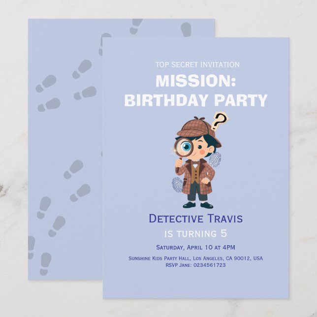Convites Boy Cute Detective Birthday Invitation (Frente/Verso)