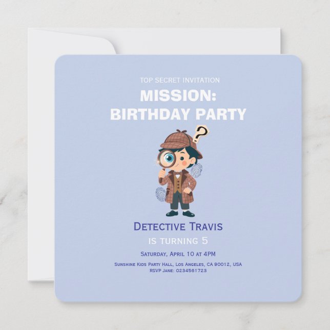 Convites Boy Cute Detective Birthday Invitation (Frente)