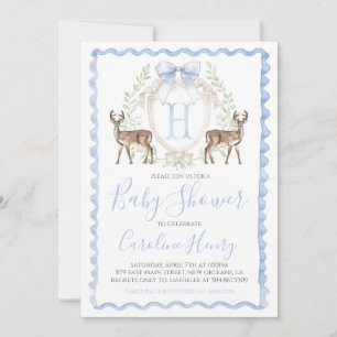 Convites Boy Deer Chá de fraldas Preppy Gingham Blue