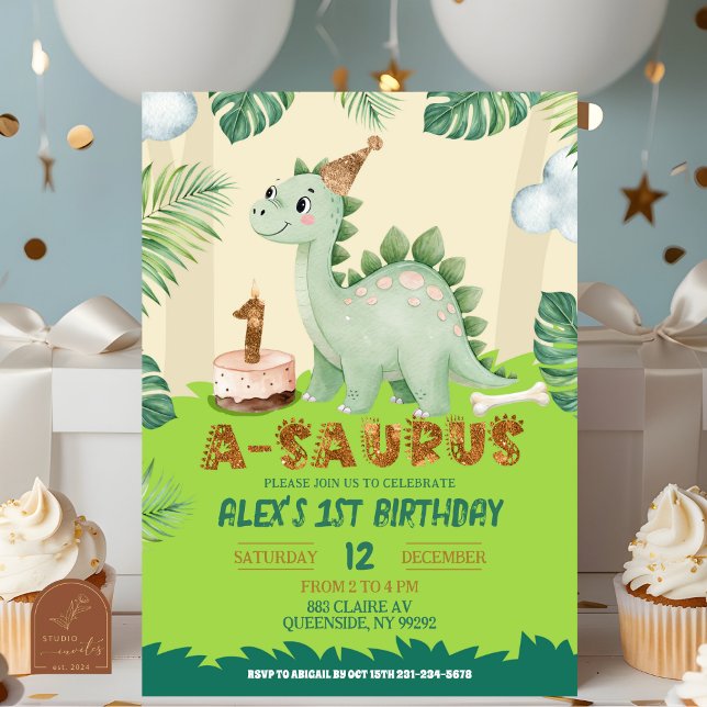 Convites Boy Dinosaur 1st birthday Invitation (Criador carregado)