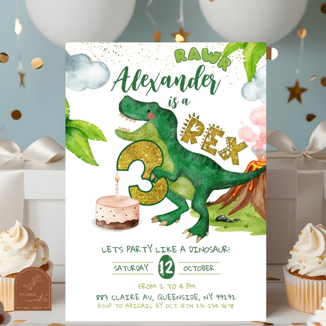 Convites Boy Dinosaur 3-rex birthday  (Criador carregado)