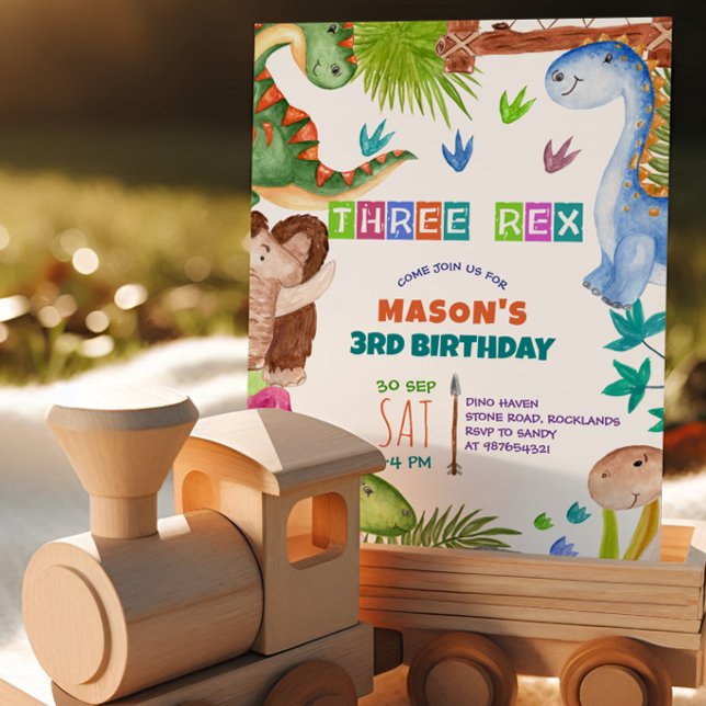 Convites Boy Dinosaur 3rd Birthday Invitation (Criador carregado)