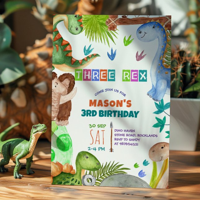Convites Boy Dinosaur 3rd Birthday Invitation (Criador carregado)