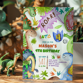 Convites Boy Dinosaur 4th Birthday Invitation