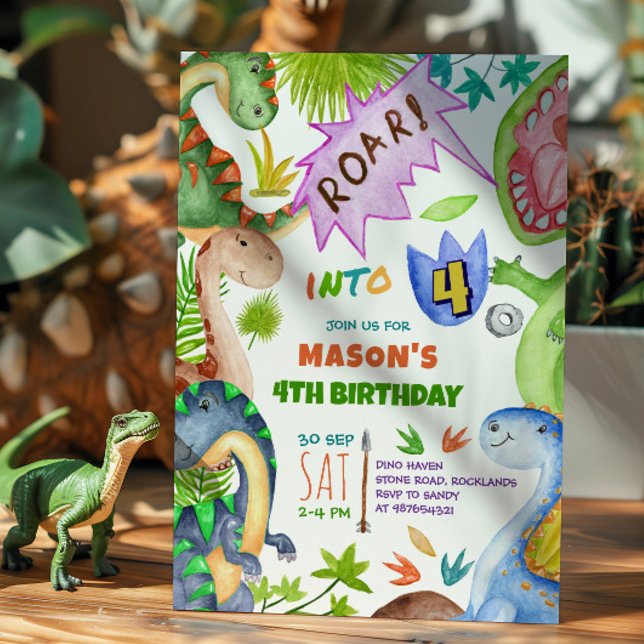 Convites Boy Dinosaur 4th Birthday Invitation (Criador carregado)