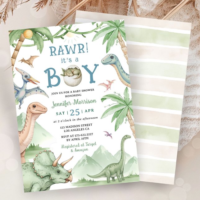 Convites Boy Dinosaur Baby Shower Invitation  (Criador carregado)