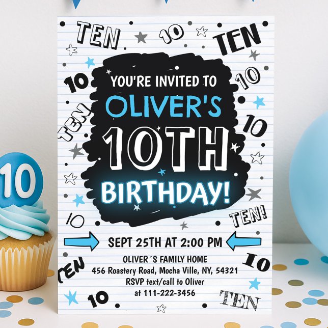 Convites Boy Doodle 10th Birthday Invitation (Criador carregado)