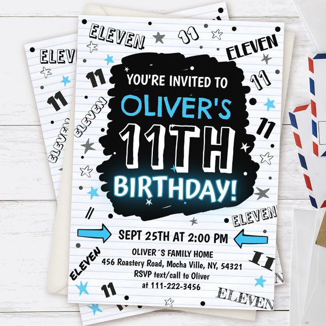 Convites Boy Doodle 11th Birthday Invitation (Criador carregado)