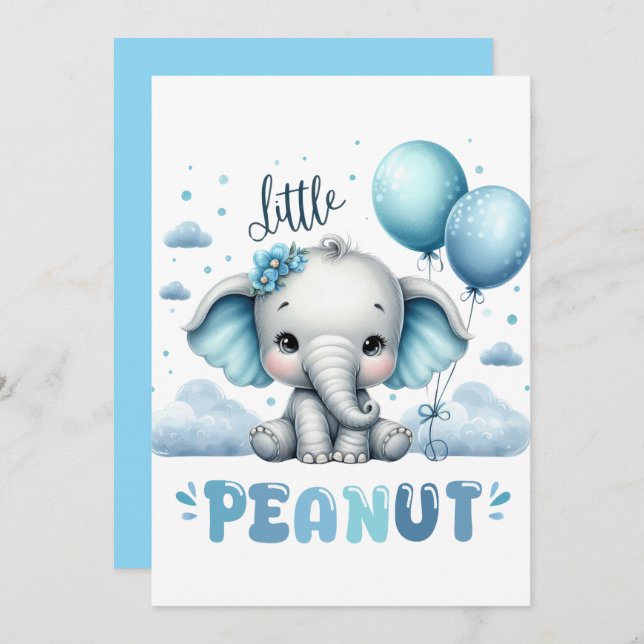 Convites Boy Elephant Cute Peanut  (Frente/Verso)