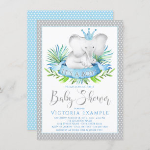 Convites Boy Elephant Prince Baby Shower Invants