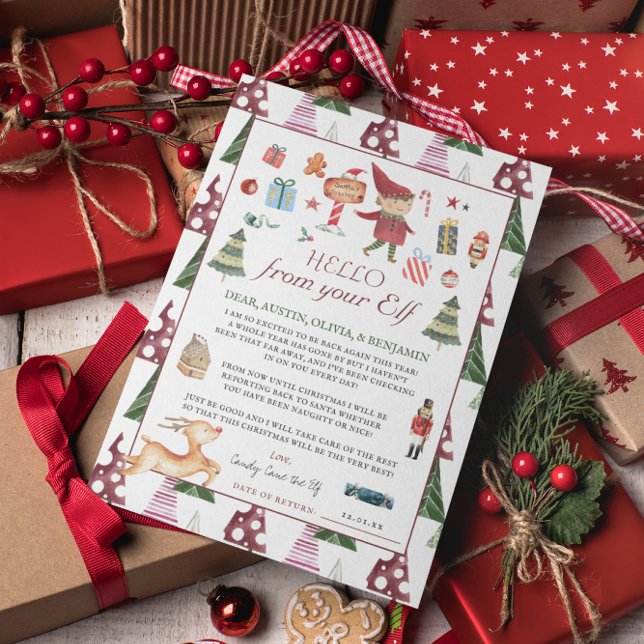 Convites Boy Elf | Kids Christmas Elf Hello Letter Card (Criador carregado)
