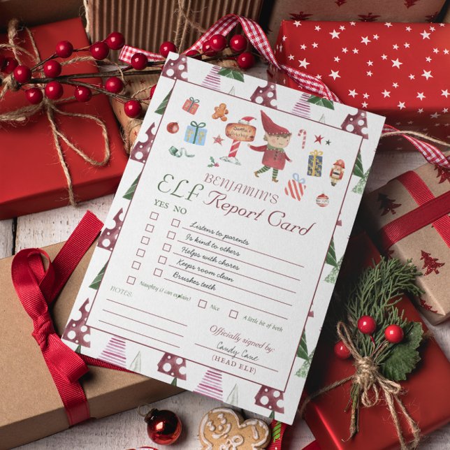 Convites Boy Elf | Kids Christmas Elf Report Card (Criador carregado)