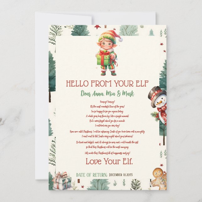 Convites Boy Elf Kids Natal Elf Hello Letter (Frente)