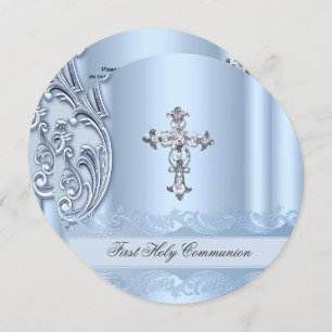 Convites Boy First Santa Communion Blue Confirmation