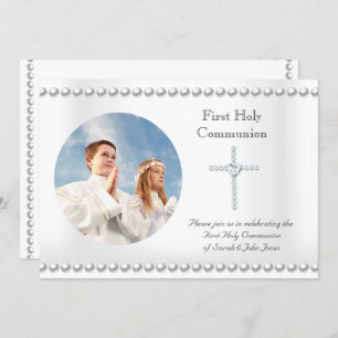 Convites Boy First Santa Communion White Cross Foto