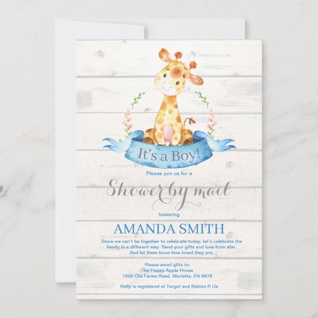 Convites Boy Giraffe Chá de fraldas por e-mail (Frente)