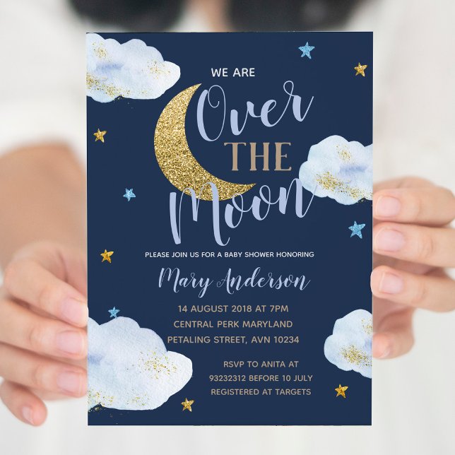 Convites Boy Moon Lilac Blue e Dourado Chá de fraldas (Criador carregado)