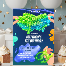 Convites  Boy Neon Blue Green Slime Birthday Invitation