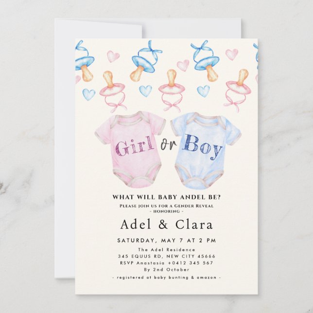 Convites Boy or Girl | Gender Reveal Baby Shower (Frente)
