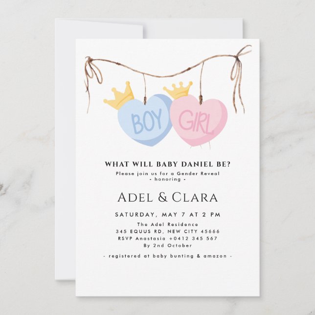 Convites Boy or Girl Gender Reveal Invitation (Frente)