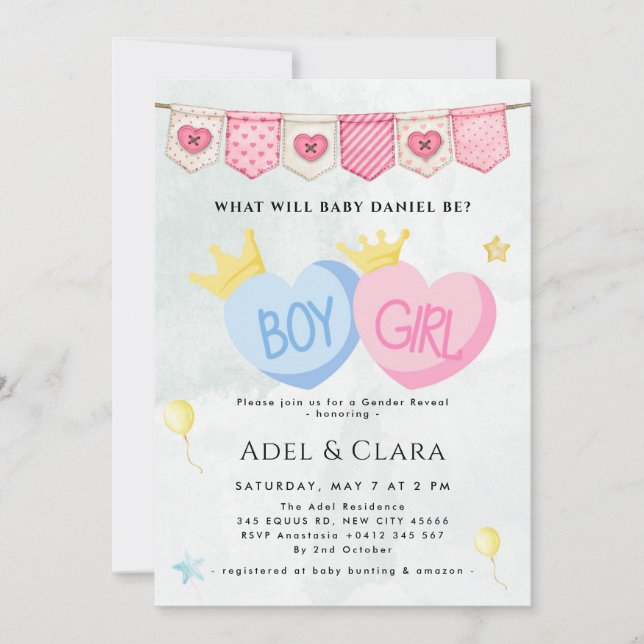 Convites Boy or Girl Gender Reveal Invitation (Frente)