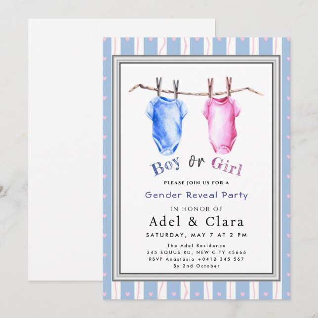 Convites Boy or Girl Gender Reveal Invitation (Frente/Verso)