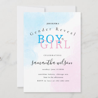 Convites boy or girl pink blue gender reveal invitation