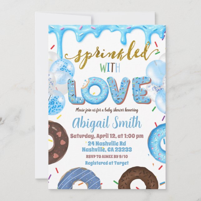Convites Boy Pastel Donut Sprinkled with Love Invitation (Frente)