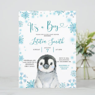 Convites Boy Penguin Winter Snowflake Chá de fraldas Invite