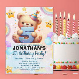 Convites Boy’s Teddy Bear Birthday 5th Party