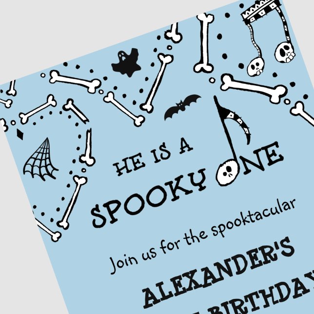 Convites Boy Skull Spooky um primeiro aniversario de Dia da (Halloween-1st-birthday-Invitation-Boy-blue-Skull-Spooky-one-1)