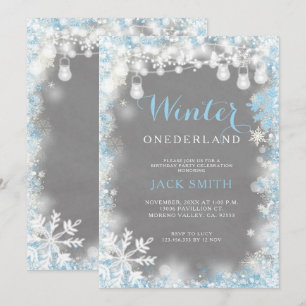 Convites Boy Snowflakes Winter Onederland aniversário