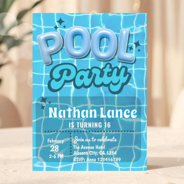 Convites Boy Summer Blue Pool Birthday Party (pool party invitation, summer birthday invite, teen birthday invitation, sweet 16 pool party, blue w)