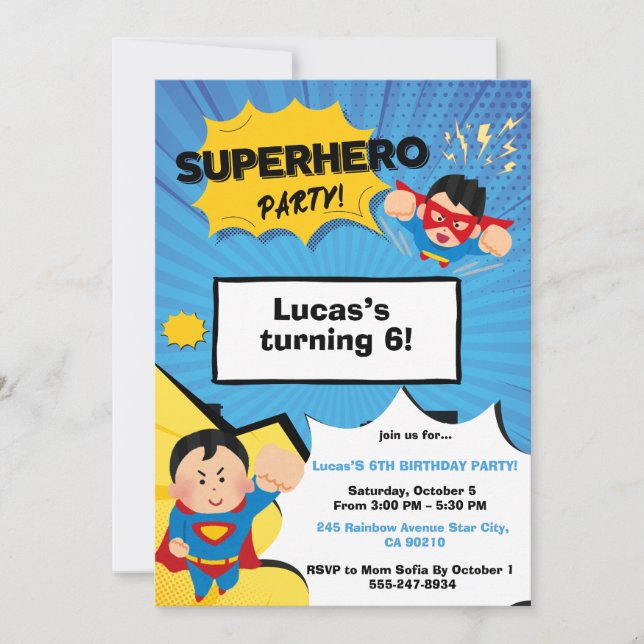 Convites Boy Superhero Birthday Invitation (Frente)