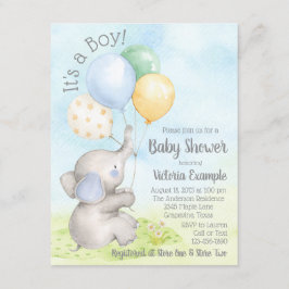 Convites Boy Watercolor Elephant Baby Shower Invants